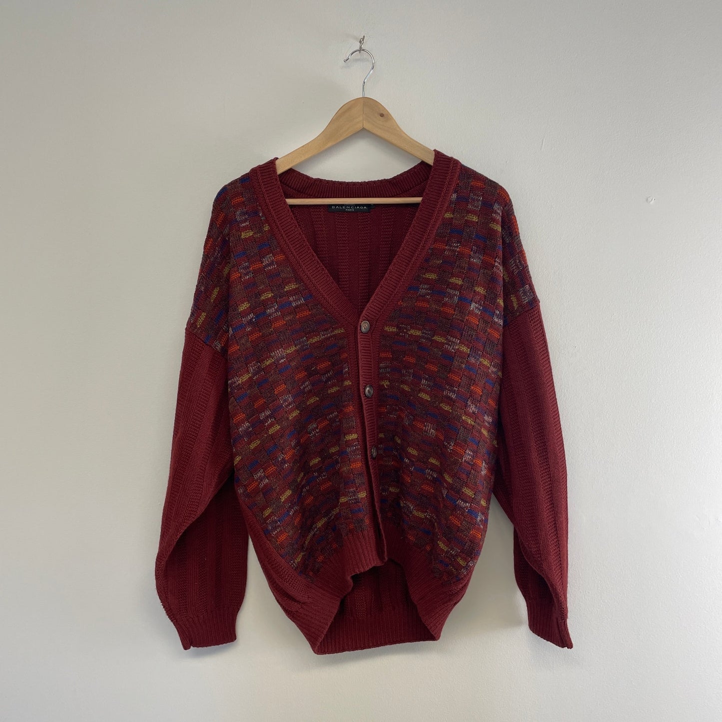 Vintage Balenciaga red knit patterened cardigan sweater L