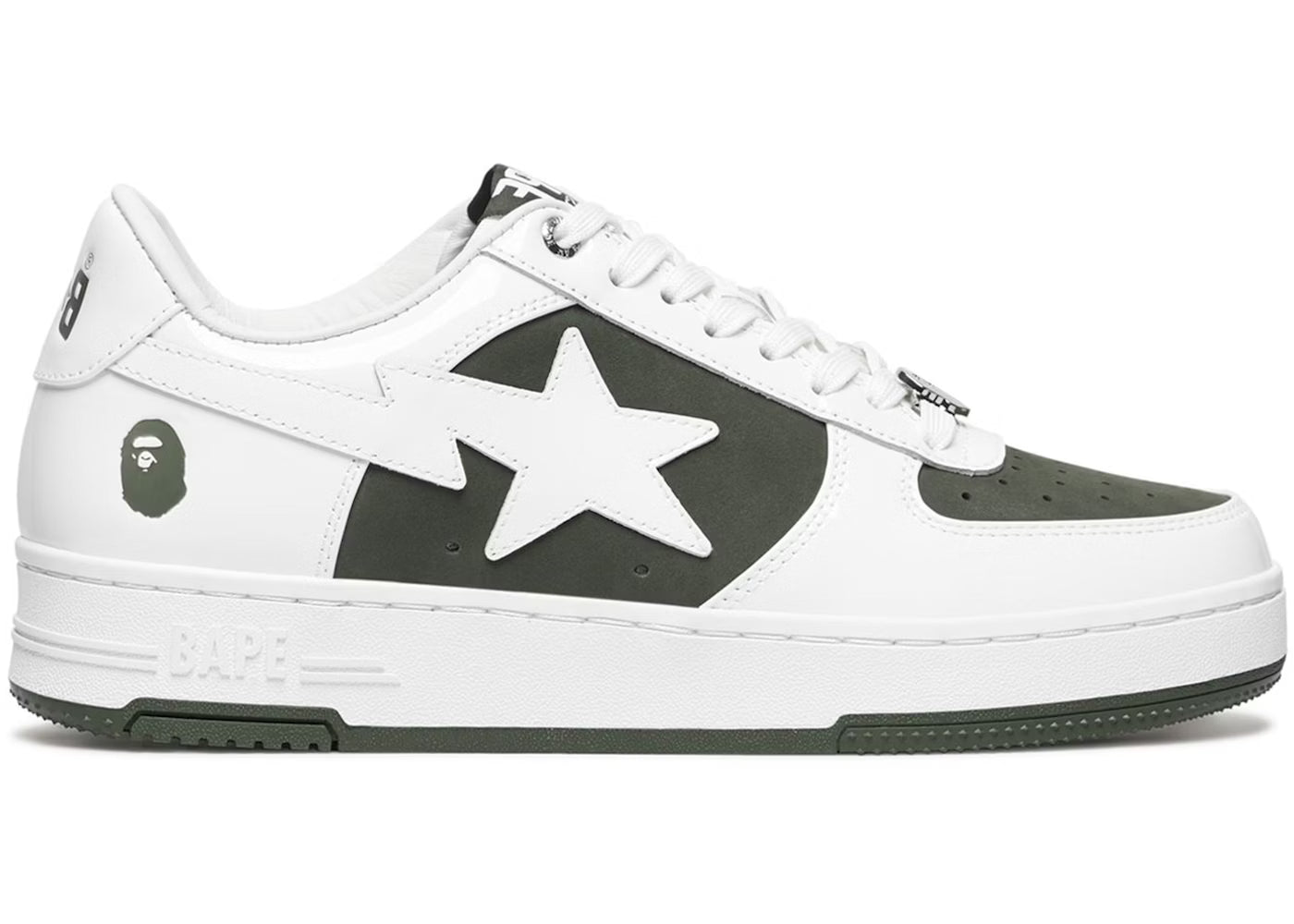 Bathing ape bapesta white olive leather Size: 11, 12, 13