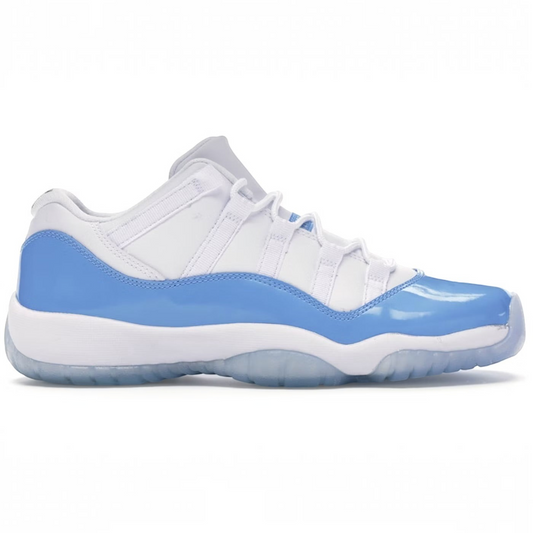 vsresell Jordan 11 UNC low-top sneakers in white and university blue with patent leather mudguard