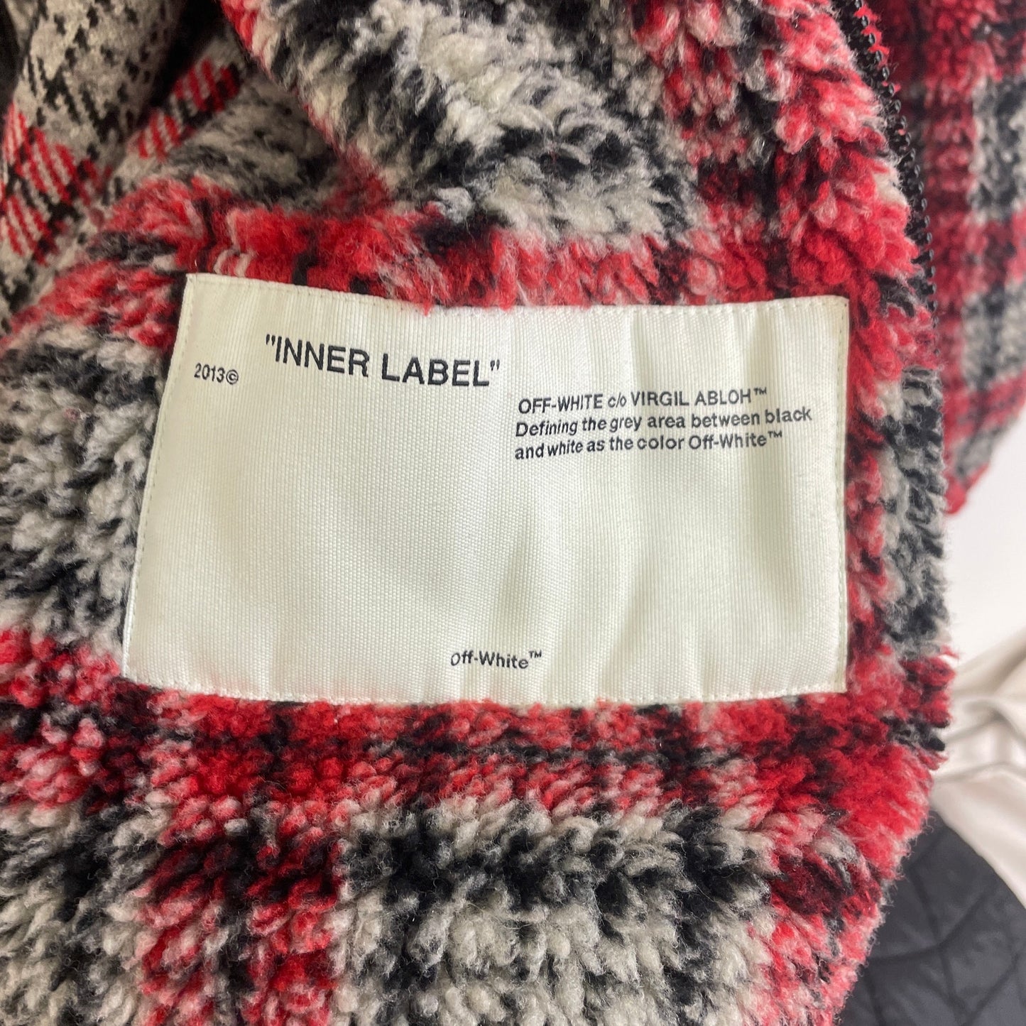 Off White Checkered Red Fleece Jacket L