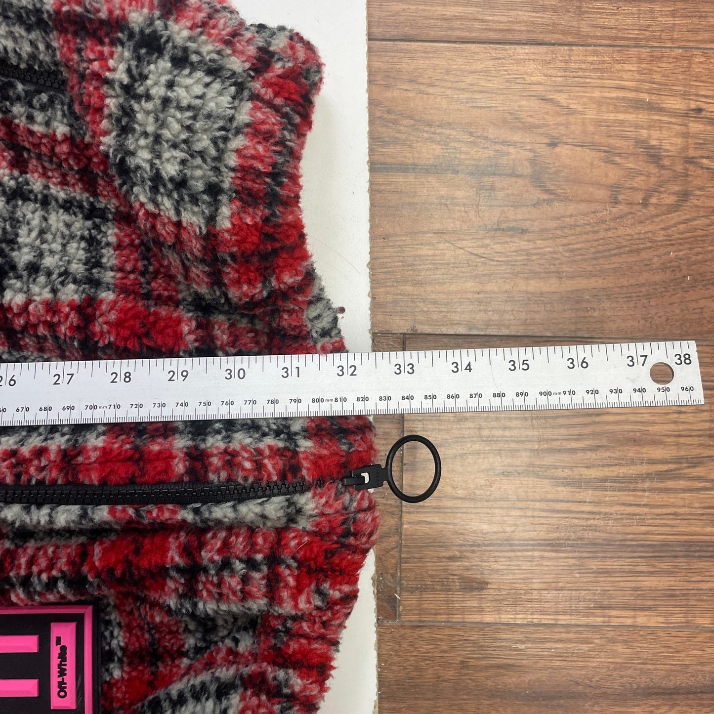 Off White Checkered Red Fleece Jacket L