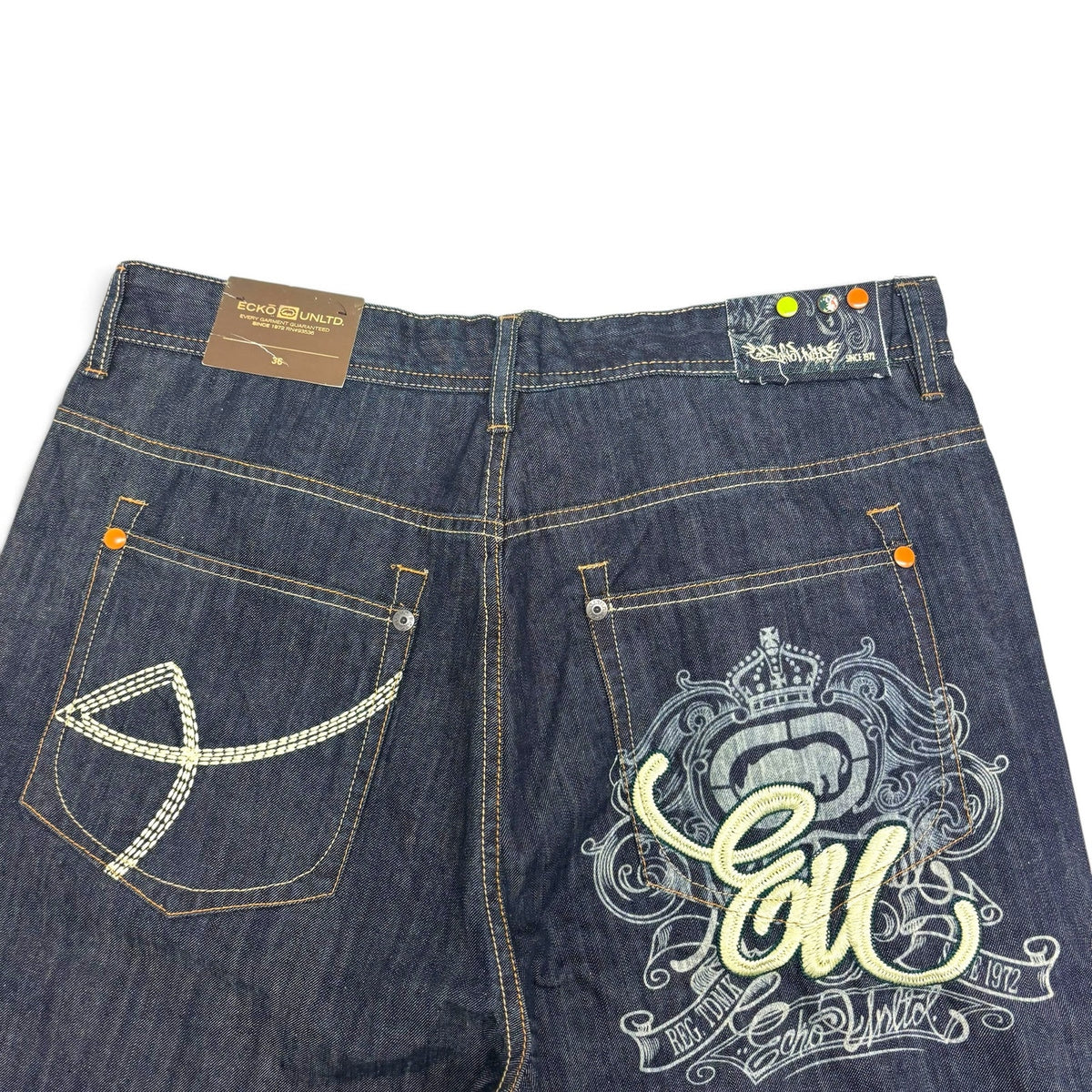 New Vintage Ecko Unltd Embroidered Denim Shorts 36