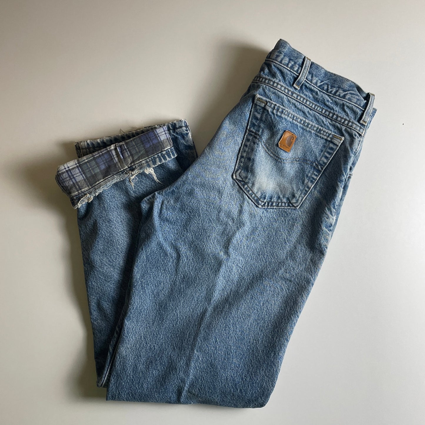 Carhartt light wash flannel lined baggy denim 36x34