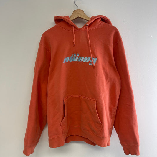 Stussy Embroidered Pink Spellout Hoodie L