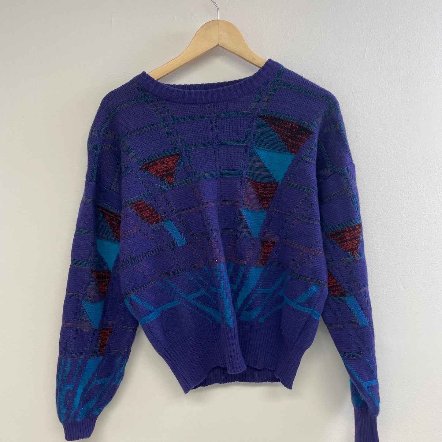 Vintage geometric purple wool knit sweater S