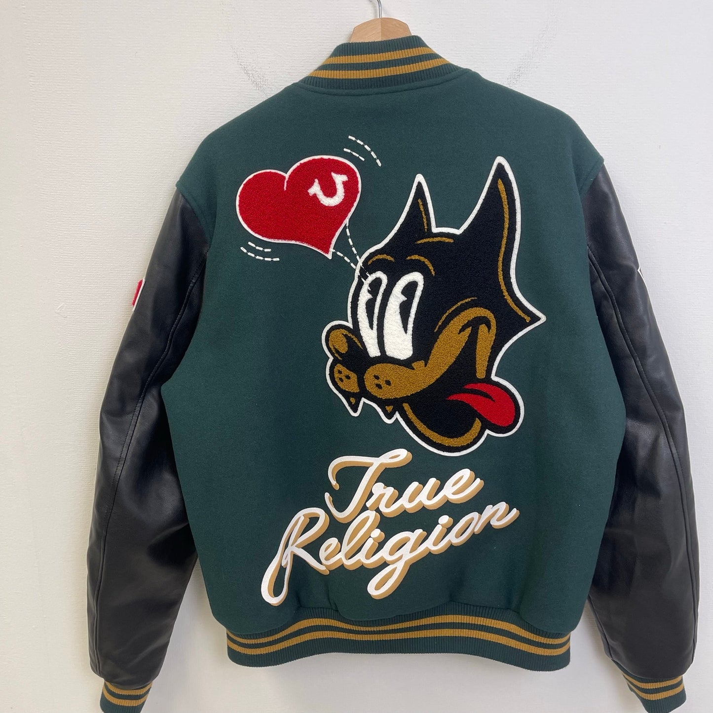 True Religion Cat Varsity Jacket Green M NWT