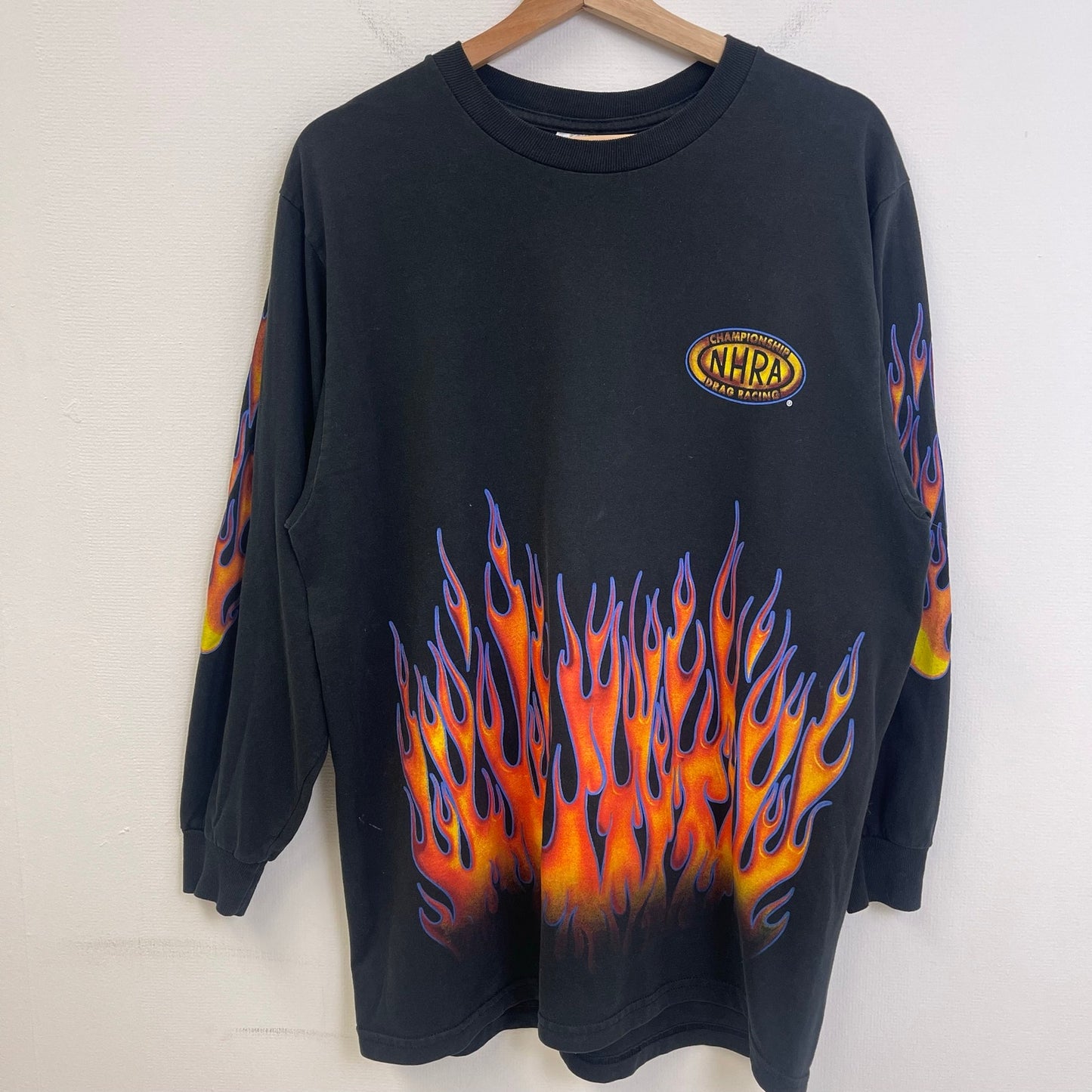 Vintage NRHA drag racing flame sleeve hit shirt L