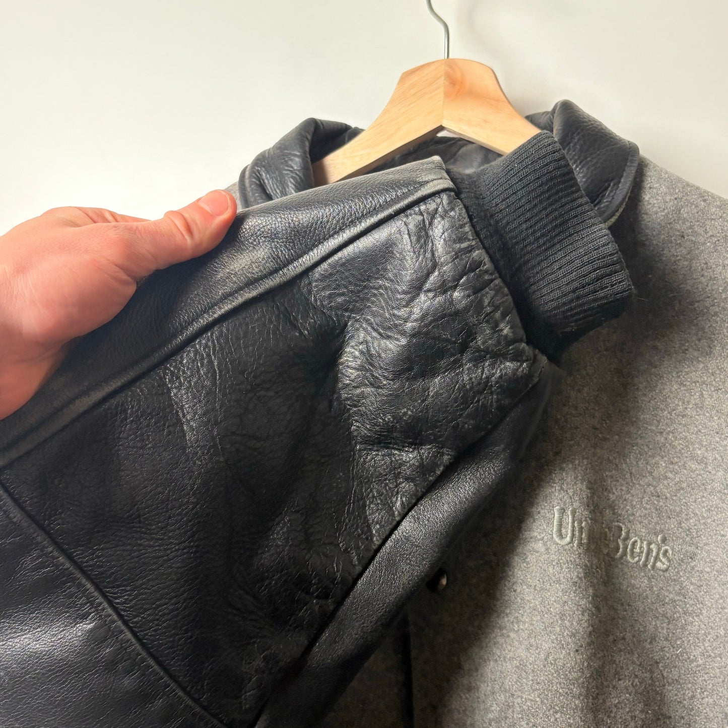 1997 Batman & Robin grey leather Varsity Jacket L