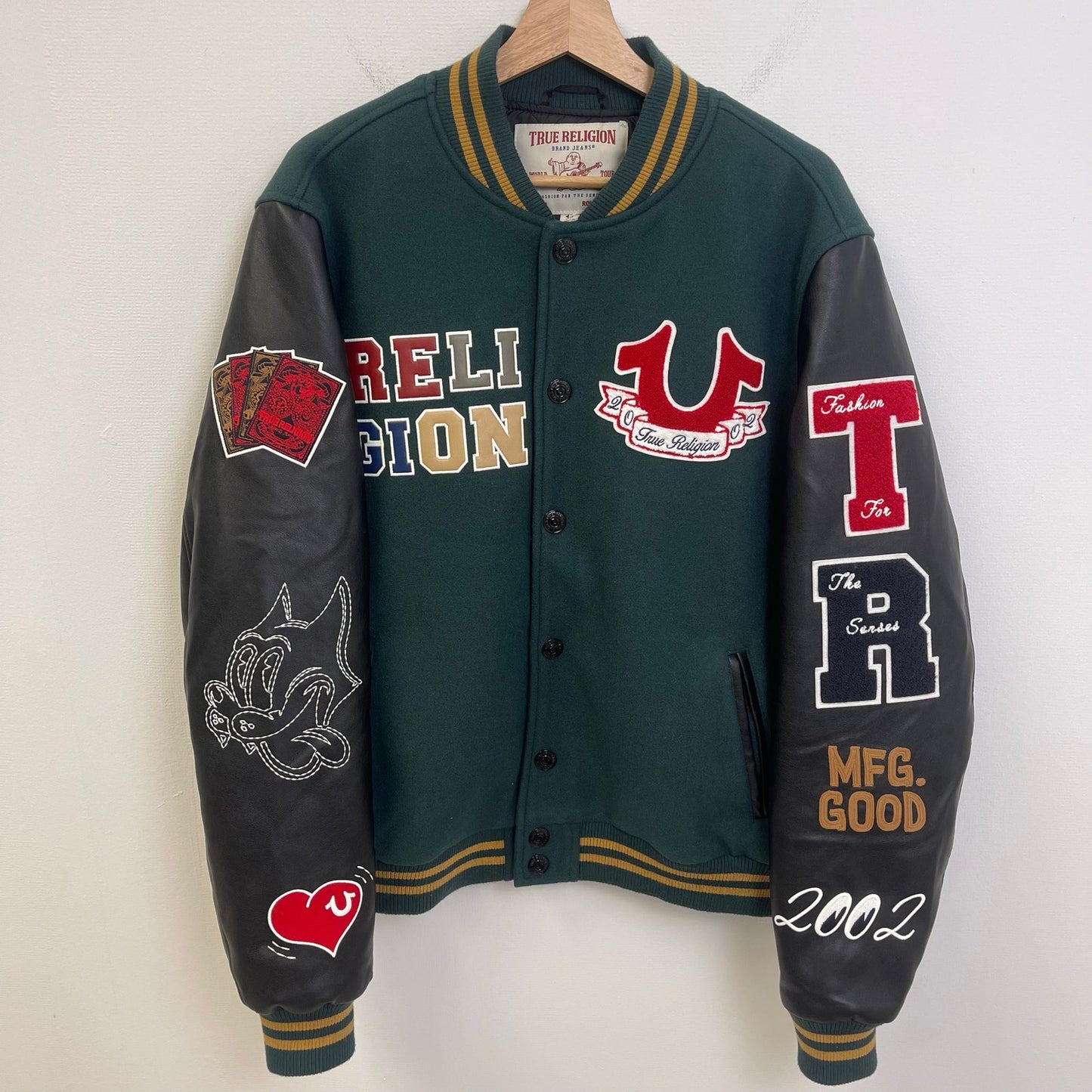 True Religion Cat Varsity Jacket Green M NWT