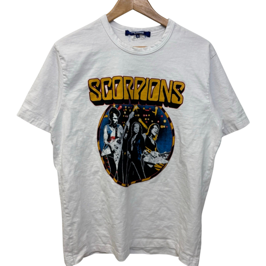 vsresell white cotton Junya Watanabe Comme des Garcons t-shirt featuring a vintage Scorpions band graphic print