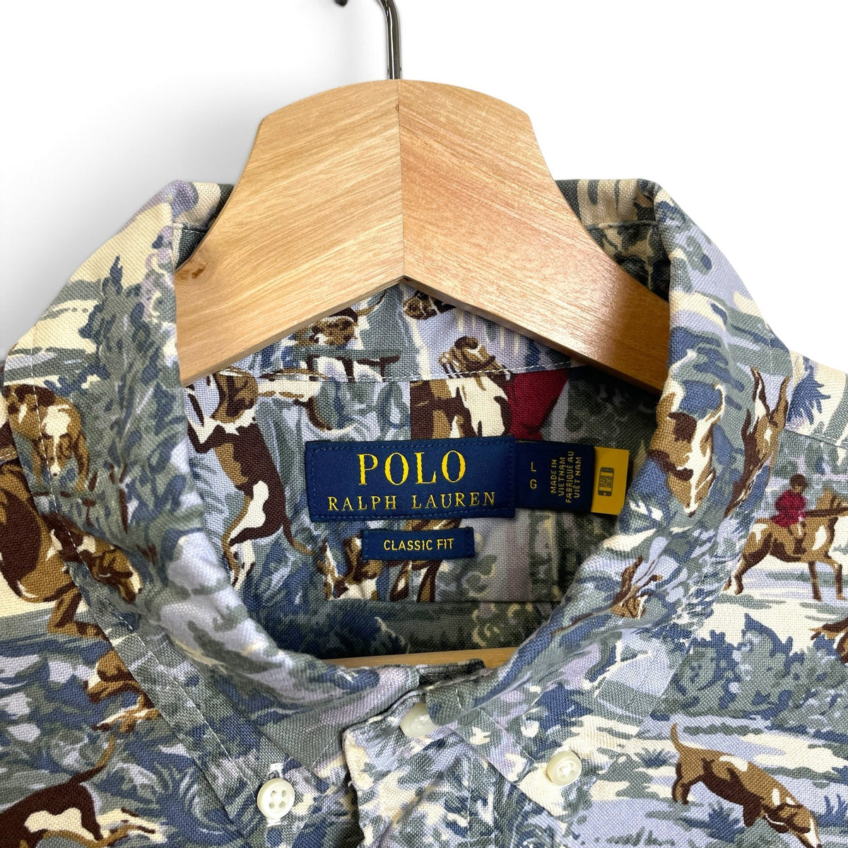 New Polo Ralph Lauren Equestrian Horses Print Button Up L