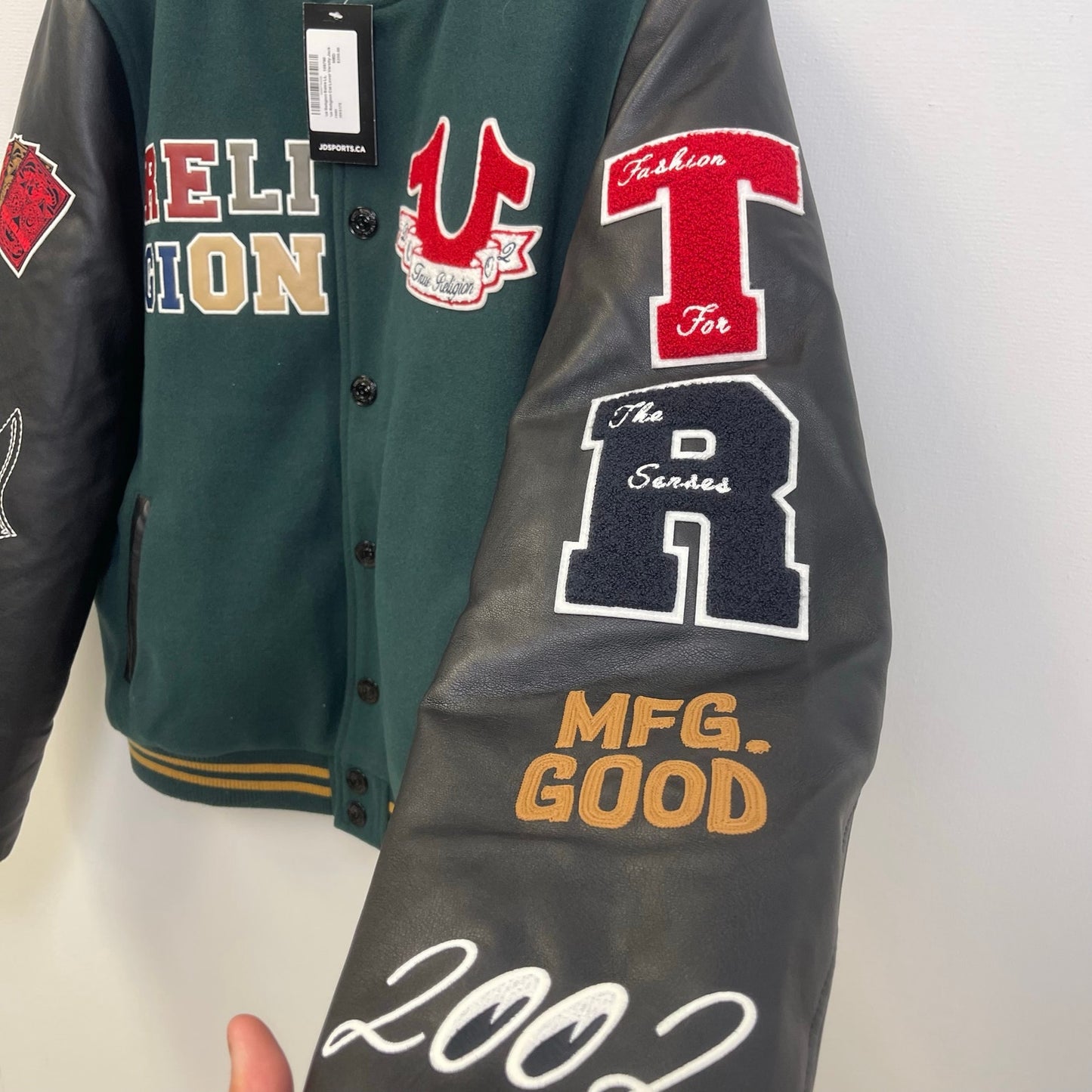 True Religion Cat Varsity Jacket Green M NWT