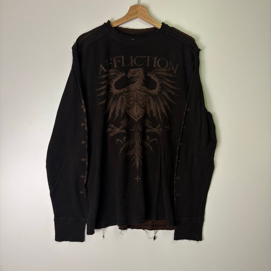 Affliction y2k brown thermal reversible long sleeve shirt XL