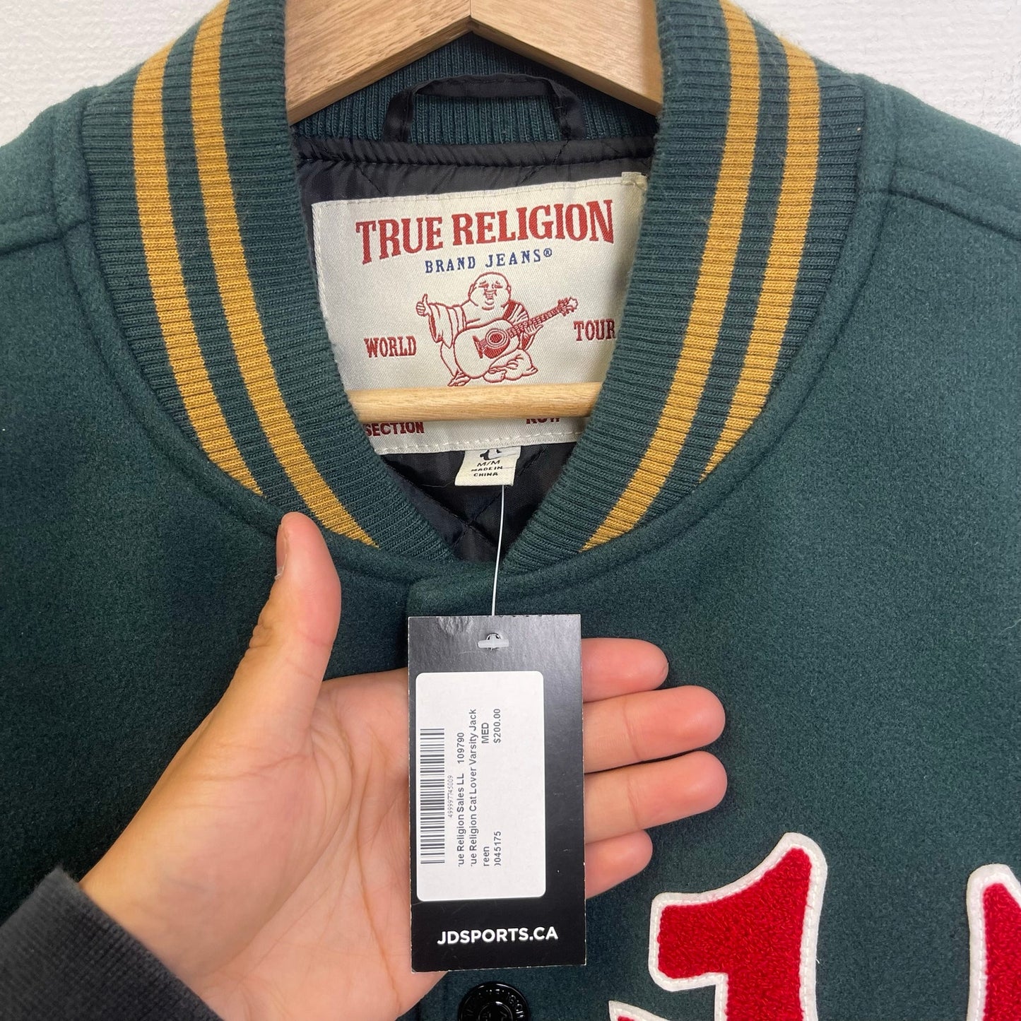 True Religion Cat Varsity Jacket Green M NWT
