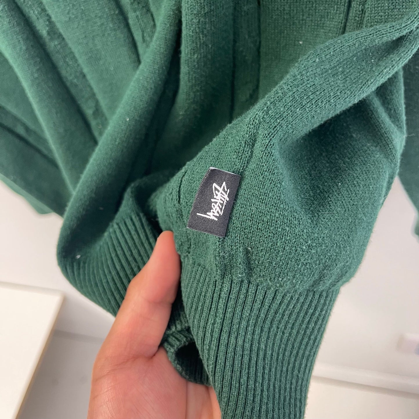 Stussy S Chain Long Sleeve Knit Polo green S