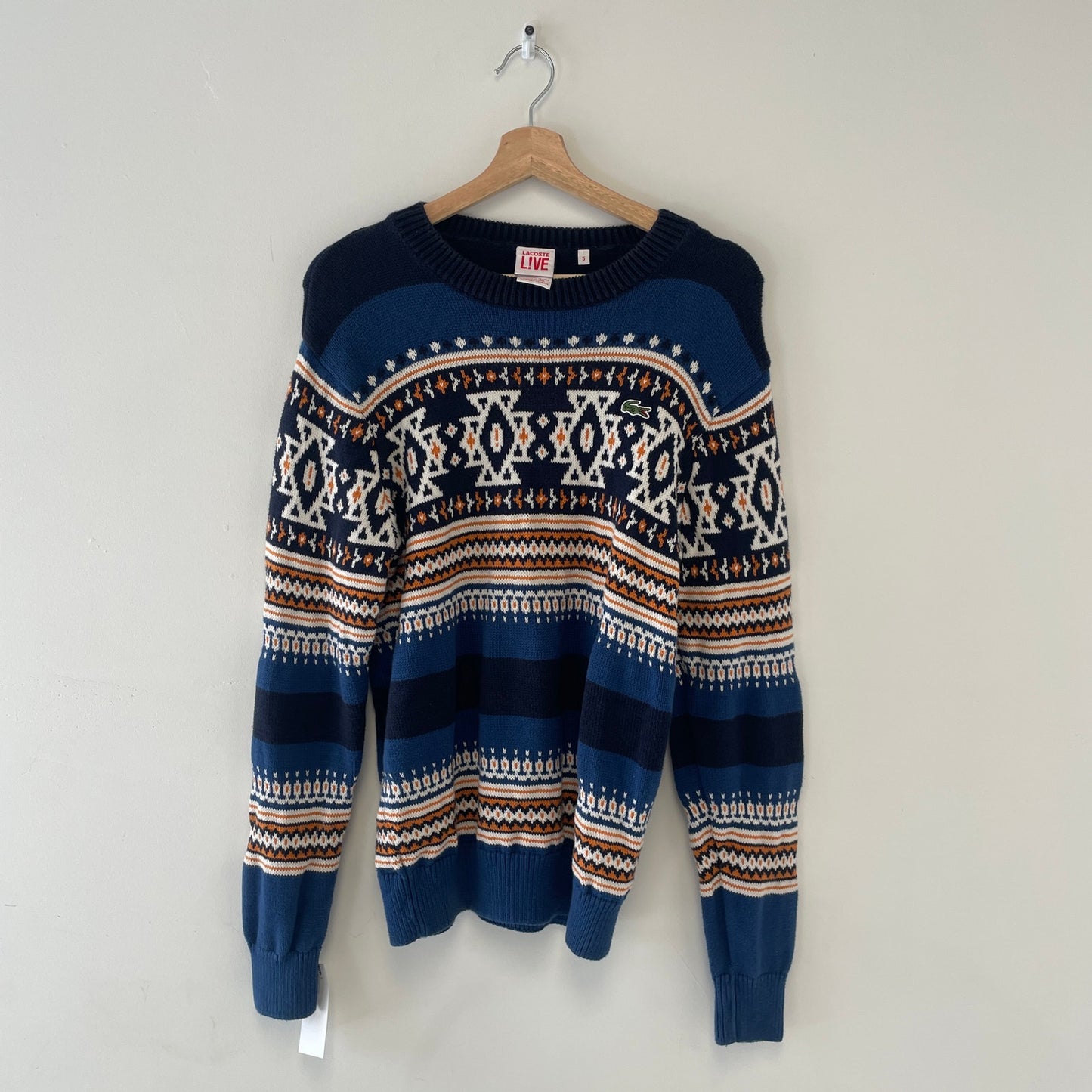 Lacoste knit patterned blue sweater L