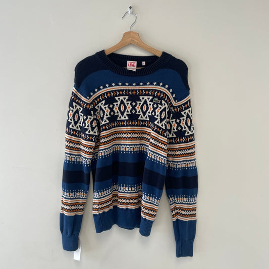Lacoste knit patterned blue sweater L