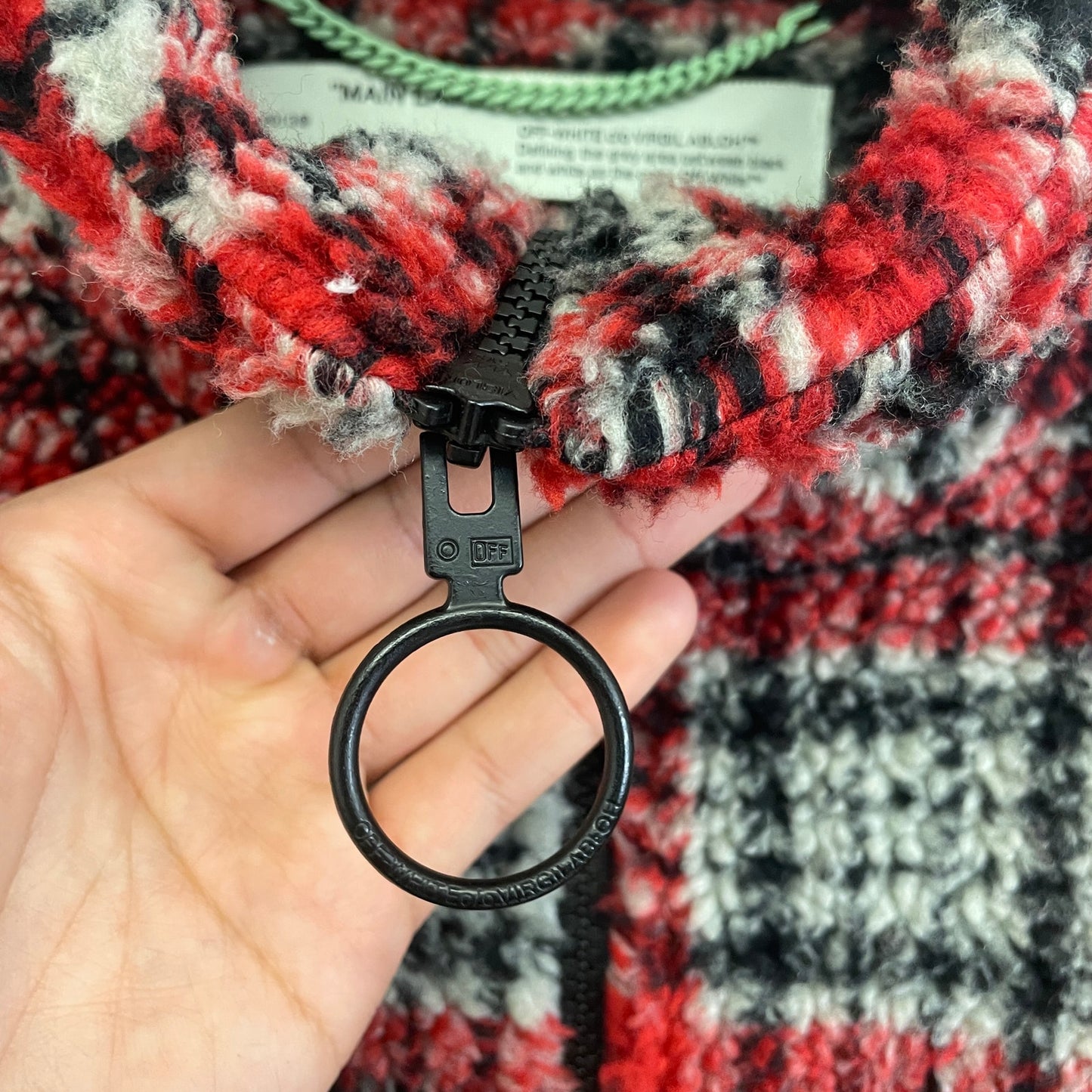 Off White Checkered Red Fleece Jacket L