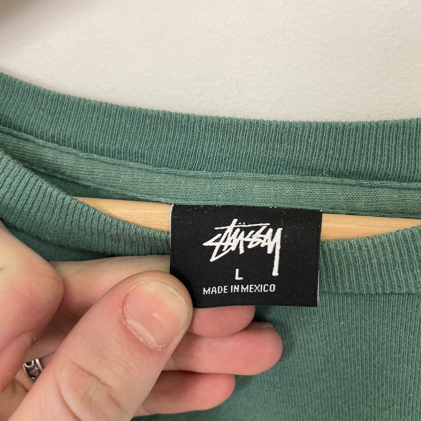 Stussy big logo green long sleeve shirt L