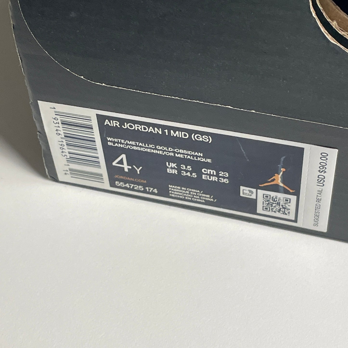 Jordan 1 Mid White Metallic Gold Obsidian size 4 gs DS