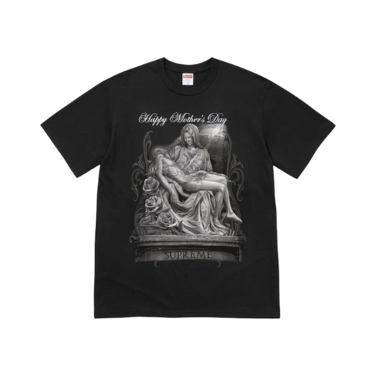 vsresell black Supreme Tears graphic t-shirt featuring a Happy Mother's Day religious art print on the front