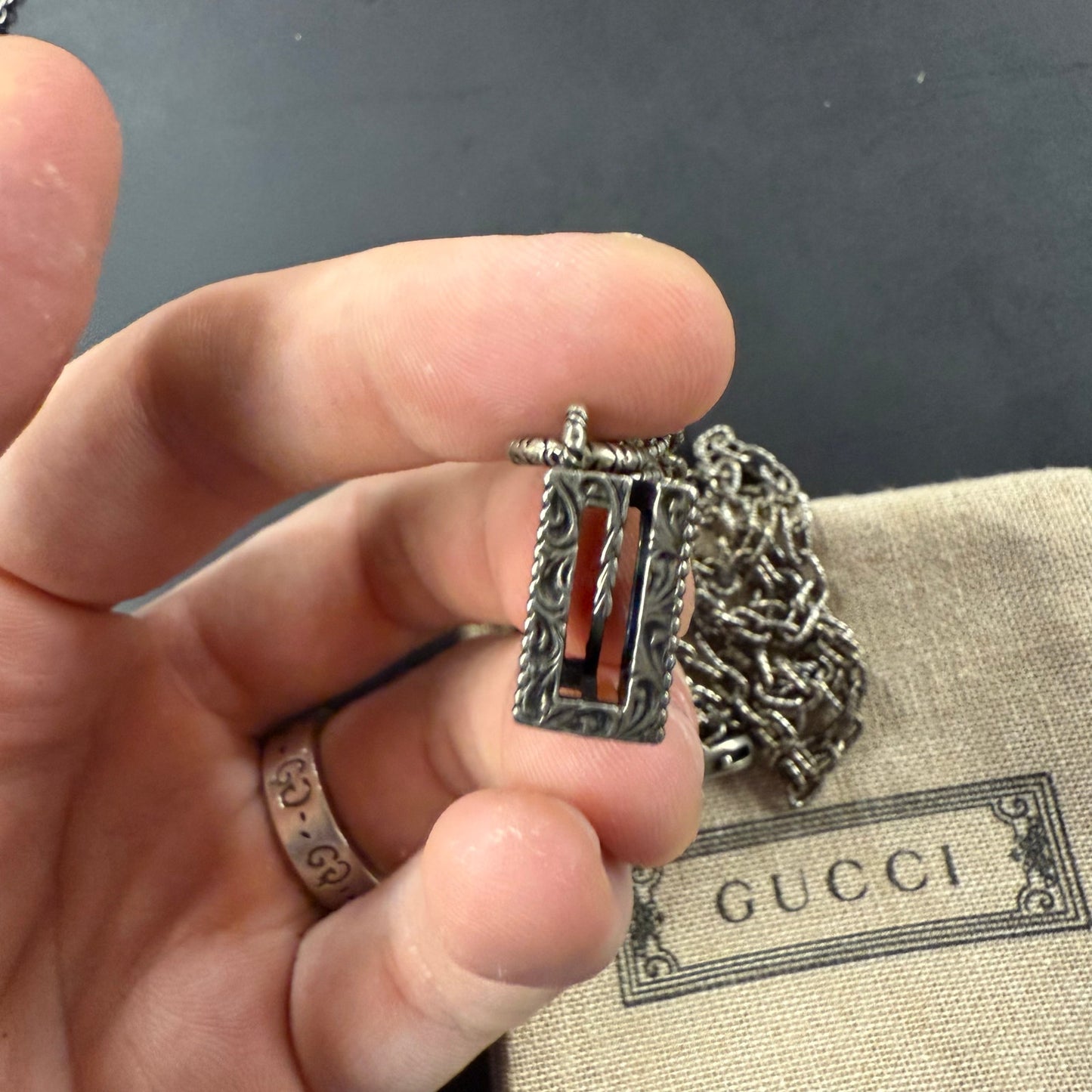 Gucci Silver Square G Cross Necklace
