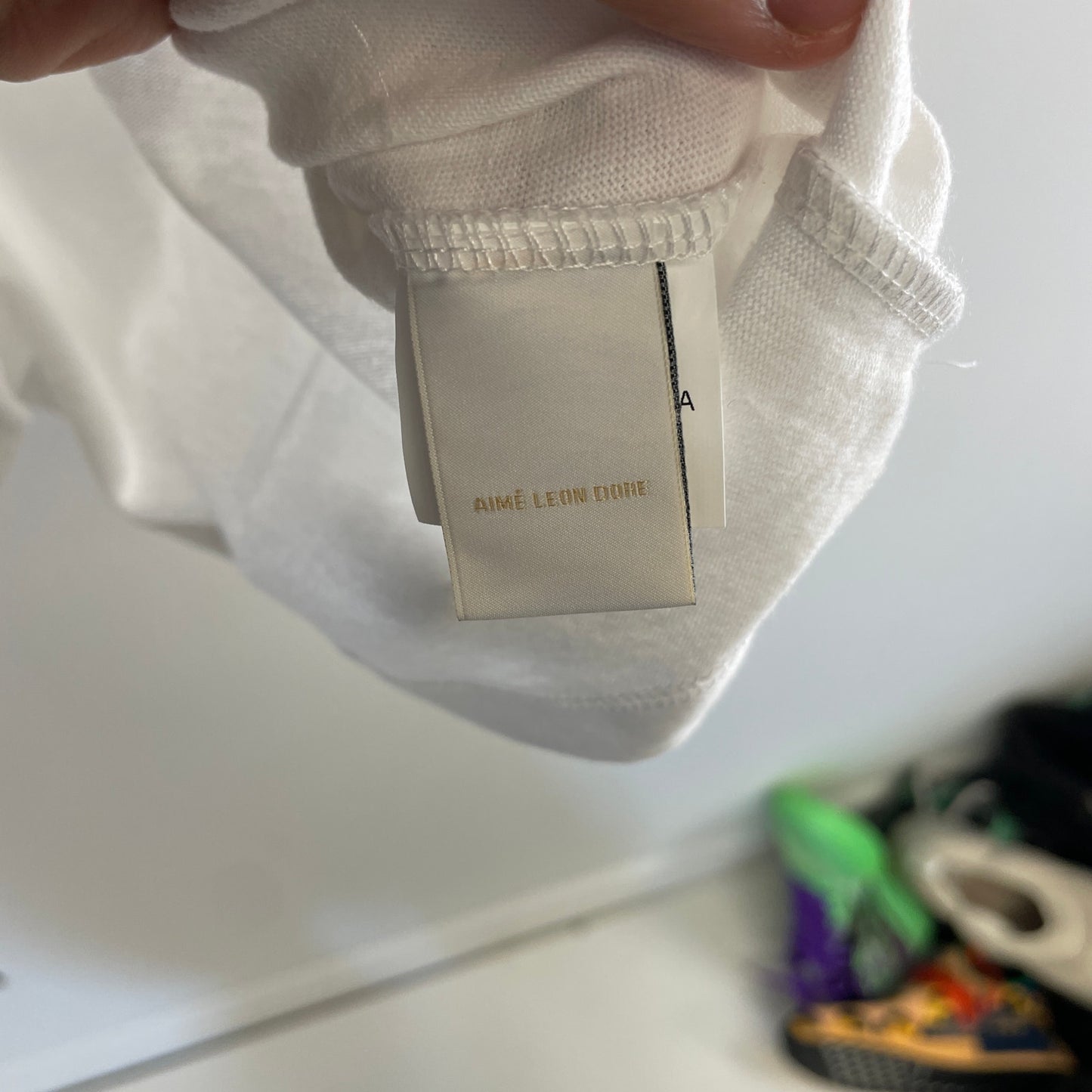 Aime Leon dore spellout logo white t shirt L