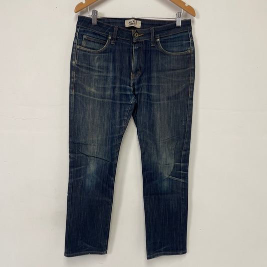 Naked & famous darkwash faded straight jeans 33