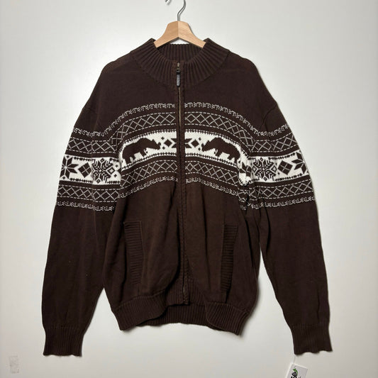 Vintage Ecko y2k brown knit zip up sweater L