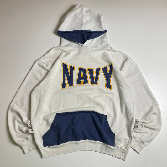 Navy vintage 90's contrast pocket hoodie L