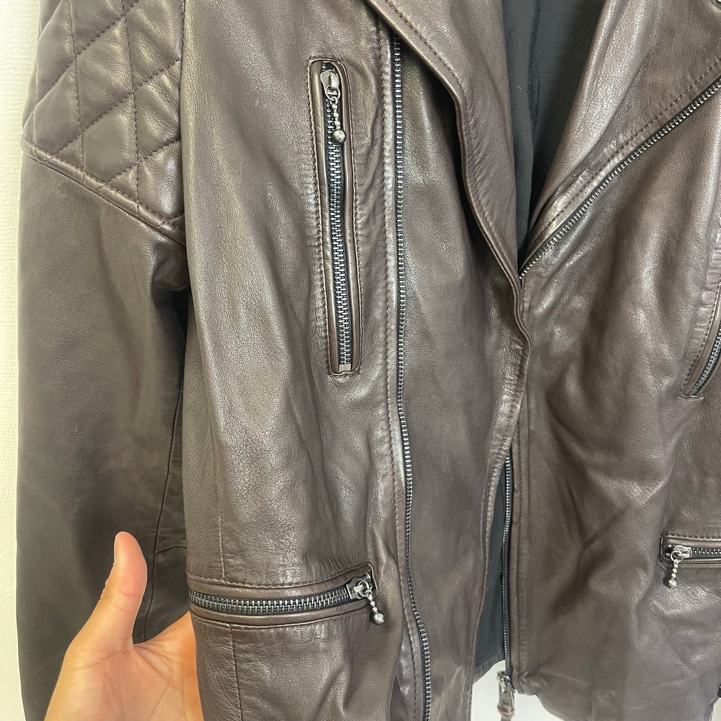 All saints brown rowley biker brown leather jacket S