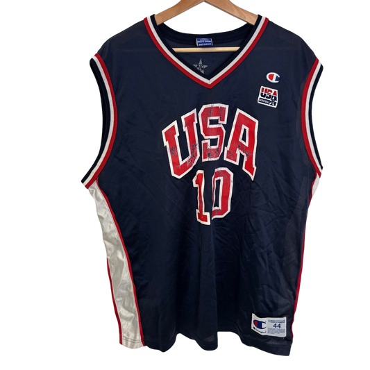 vsresell vintage 2000 Team USA basketball jersey featuring Kevin Garnett number 10 in navy blue with red and white