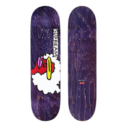 vsresell Supreme Gonz Ramm skateboard deck in purple wood grain with Mark Gonzales artwork and Supreme logo